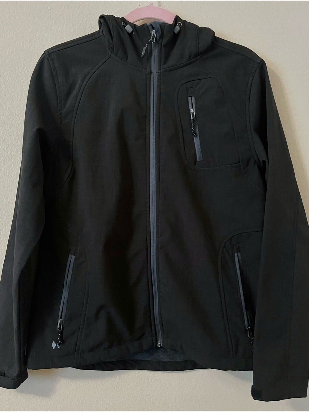 Double Diamond Charcoal Soft Shell Hooded Zip Up Fleece Lined Jacket Womens M